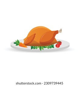 Plate with roasted Chicken vector on white background svg