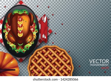 Plate with roasted turkey on transparent background