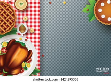 Plate with roasted turkey on transparent background