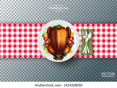Plate with roasted turkey on transparent background