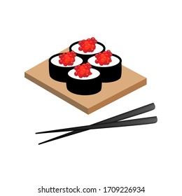 Platte mit rotem Kaviar, Vektorillustration auf weißem Hintergrund, japanisches Essen