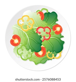 A plate of salad green vegetable leaf sliced tomato and sweet pepper cartoon illustration 
