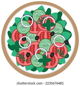 A plate of salad with vegetables. Vector illustratio