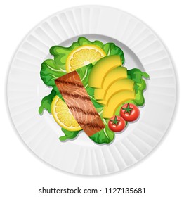 A Plate of Salmon and Salad illustration