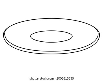 Plate or saucer - vector linear picture for coloring. Outline. An empty, clean plate. Small saucer.
