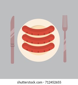 Plate WIth Sausages Icon Oktoberfest Festival Concept Flat Vector Illustration