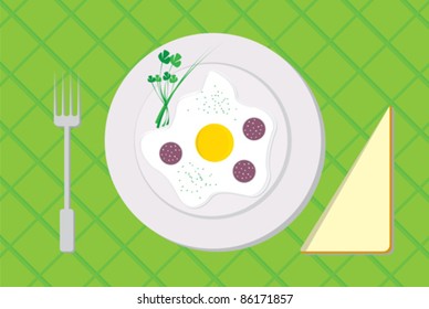 Plate with scrambled eggs for breakfast
