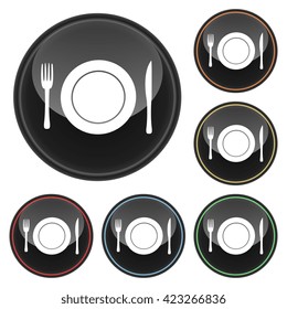 Plate Setting Icon Glossy Button Icon Set in With Various Color Highlights