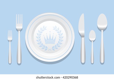 Plate And Silverware Layout With Laurel Wreath Over