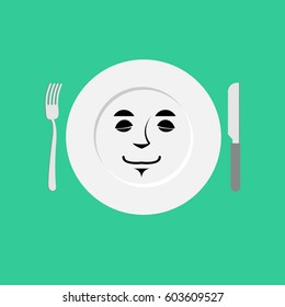 Plate sleeping Emoji. Empty dish isolated asleep emotion