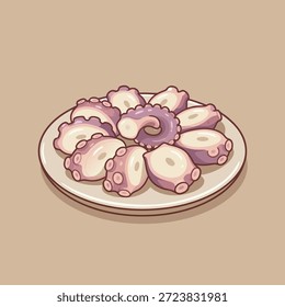 Um prato de tentáculos de polvo fatiados e cozidos, apresentado como um prato de comida.