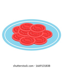 Plate with sliced tomatoes. Vector illustration. EPS 10