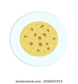 Plate with soup. Cream soup with meat. Vector illustration