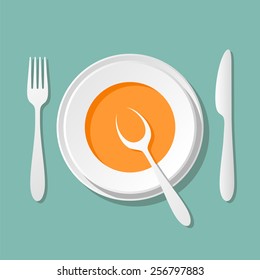 a plate of soup, tableware knife fork spoon - good appetite