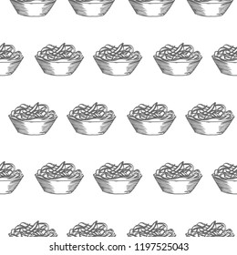 plate with spagetti seamless pattern isolated on white background