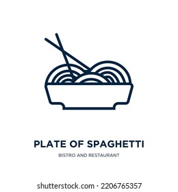 plato de icono del spaghetti de la colección bistro y restaurant. Delgado plato lineal de espagueti, almuerzo, icono de contorno de espagueti aislado en fondo blanco. Placa vectorial de línea del signo de espagueti, símbolo 