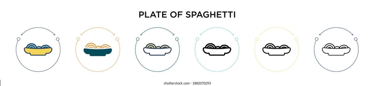 Plate of spaghetti icon in filled, thin line, outline and stroke style. Vector illustration of two colored and black plate of spaghetti vector icons designs can be used for mobile, ui, web