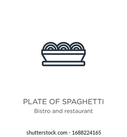Plate of spaghetti icon. Thin linear plate of spaghetti outline icon isolated on white background from bistro and restaurant collection. Line vector sign, symbol for web and mobile
