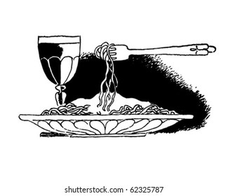 Plate Of Spaghetti - Retro Clipart Illustration