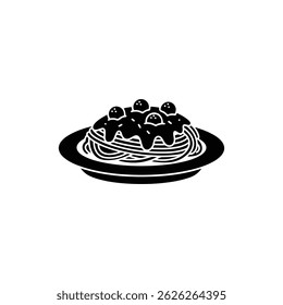 Plate of spaghetti with sauce and meatballs black icon