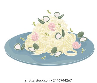plate of spaghetti with seafood shrimp and vongole