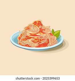  Plate of spaghetti with tomato sauce. Classic pasta dish, isolated vector illustration.