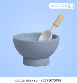 plate and spoon 3D vector icon set, on a blue background