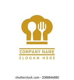 plate and spoon in a chef's hat, great for restaurant and cafe logo icons. vector flat abstract design.
