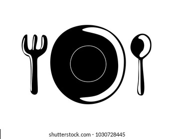 Plate spoon fork. Cooking symbol. Vector