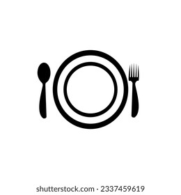 Plate spoon and fork icon in line style, restaurant business concept, vector illustration