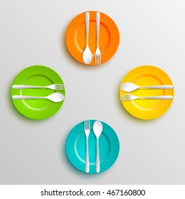 Plate, spoon and fork isolated on napkin background