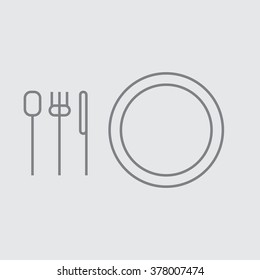 Plate, spoon, fork, knife flat icon vector illustration