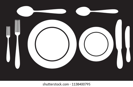 Plate spoon fork and knife icon silhouette