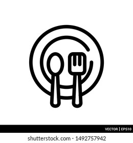 Plate with Spoon Fork Knife icon. Vector illustration logo template. EPS 10