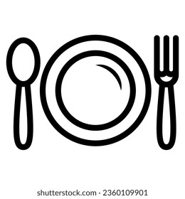 Plate and spoon with fork line icon, Black bookkeeping concept, Lunch at a restaurant sign on white background, lunch cutlery icon in outline style for mobile, web design. Vector graphics