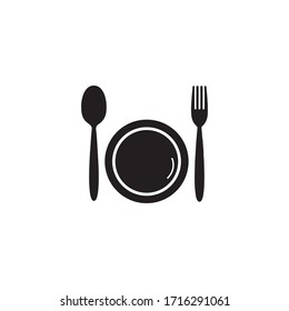 plate, spoon and fork on white background. Vector illustration