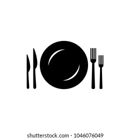 Plate, Spoon, Fork set, restaurant service, serving symbol, icon, pictogram vector illustration