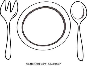 Fork Spoon Vector Line Art Stock Vector (Royalty Free) 582360910 ...