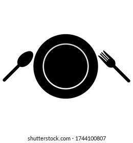 Plate with spoon and fork silhouette vector logo