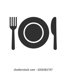 Plate, spoon and fork vector cutlery flat vector icon for restaurant or onboard food menu sign