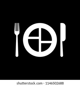 Plate, spoon and fork vector icon for the restaurant - vector icon white
