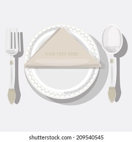plate, spoon and fork . vector illustration