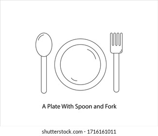 A plate with spoon and fork vector outline