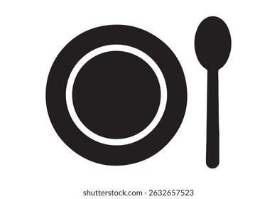 Plate and spoon isolated on white background, simple graphic icon