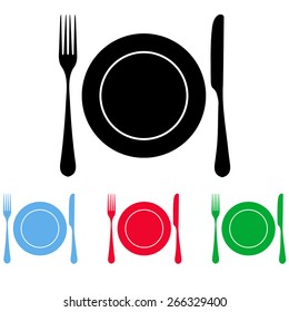 plate with spoon, knife and fork