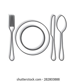 plate with spoon, knife and fork