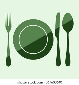 plate with spoon, knife and fork 