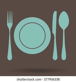 plate with spoon, knife and fork 