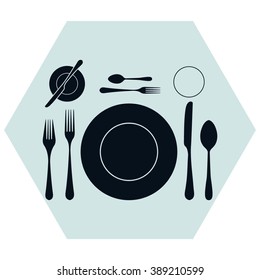 plate with spoon, knife and fork 