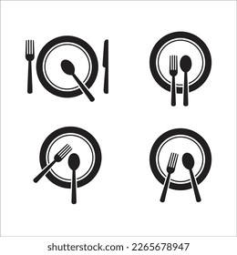 plate, spoon, knife and fork icons symbol sign, vector illustration